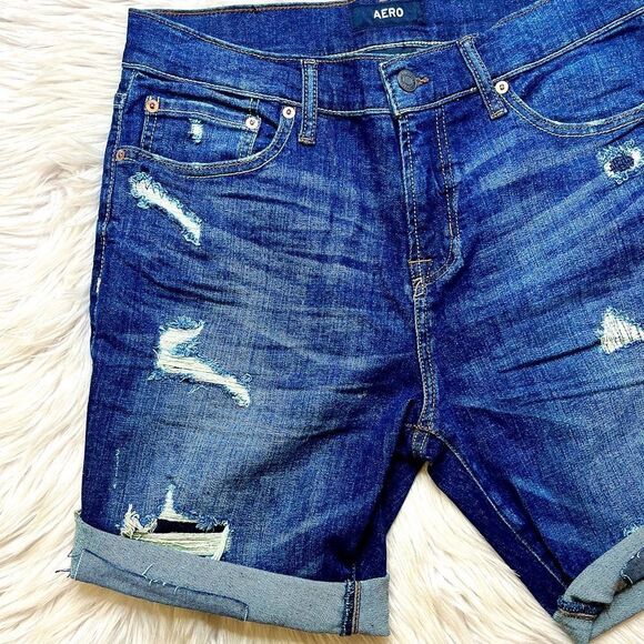 Aero Slim Cut Off Distressed Bermuda Denim Shorts Size 31 - Picture 2 of 3
